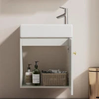Mobile da bagno con lavabo e mobiletto sottolavabo sospeso, con spazio contenitore, 46x26x56 cm, Bianco