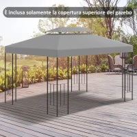 Copertura per Gazebo 4x3 m a 2 Livelli in Poliestere con Cinghie e 10 Fori di Drenaggio, Grigio