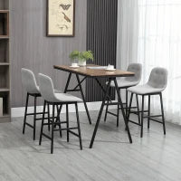 Set da Bar con Sgabelli dal Design Industriale, Imbottitura a Bottoni, 120 cm x 60 cm x 91 cm, Grigio Chiaro