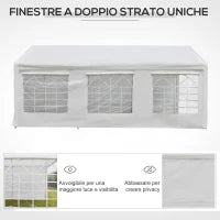 Gazebo da Giardino 6x3 m con Finestre Laterali, 3 Stanze e Porte a Cerniera, Bianco