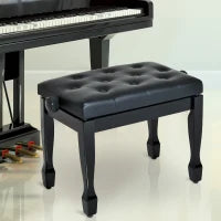 Sgabello Panca per Pianoforte con Altezza Regolabile 45-55cm, in Legno e pelle PU Nera