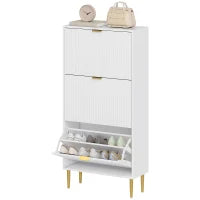 Scarpiera Slim per 18 Paia di Scarpe con 3 Cassetti a Ribalta e Ripiani Regolabili, 60x24x128 cm, Bianco