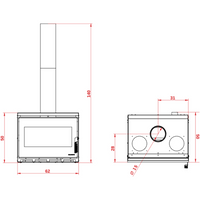 Caminetto a legna da inserimento convezione naturale focolare thermofix base in ghisa *** misure gtm70, confezione 1
