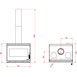 Caminetto a legna da inserimento convezione naturale focolare thermofix base in ghisa *** misure gtm70, confezione 1