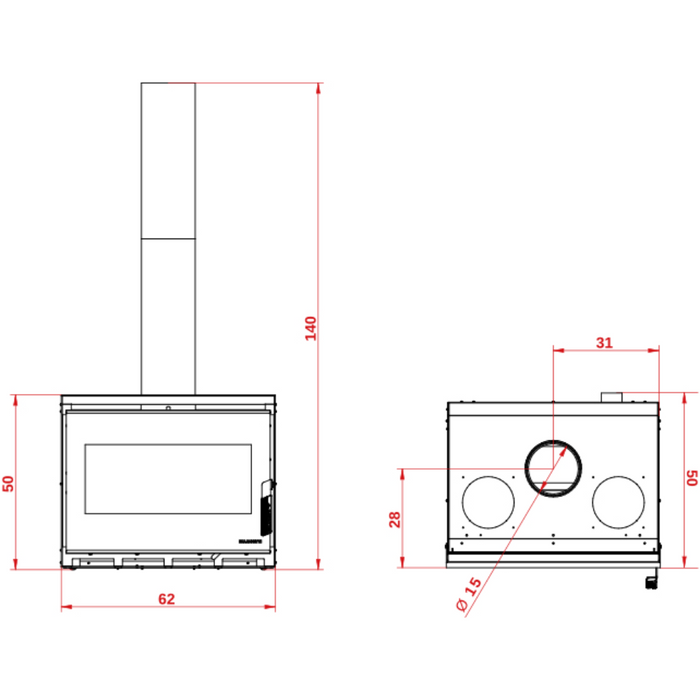 Caminetto a legna da inserimento convezione naturale focolare thermofix base in ghisa *** misure gtm70, confezione 1