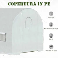 Serra a Tunnel per Orto 3x2x2m con Copertura in PE, 2 Porte e Struttura in Acciaio, Bianco