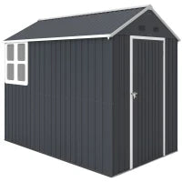 Casetta da Giardino Porta Attrezzi in Acciaio Zincato e PP con Finestra, 259x172x222 cm, Grigia e Bianca