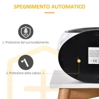 Camino Elettrico con Effetto Fiamma Ruotabile e Portatile, Potenza 1500W, Copertura 10-15m², 30.5x18x35cm, Bianco