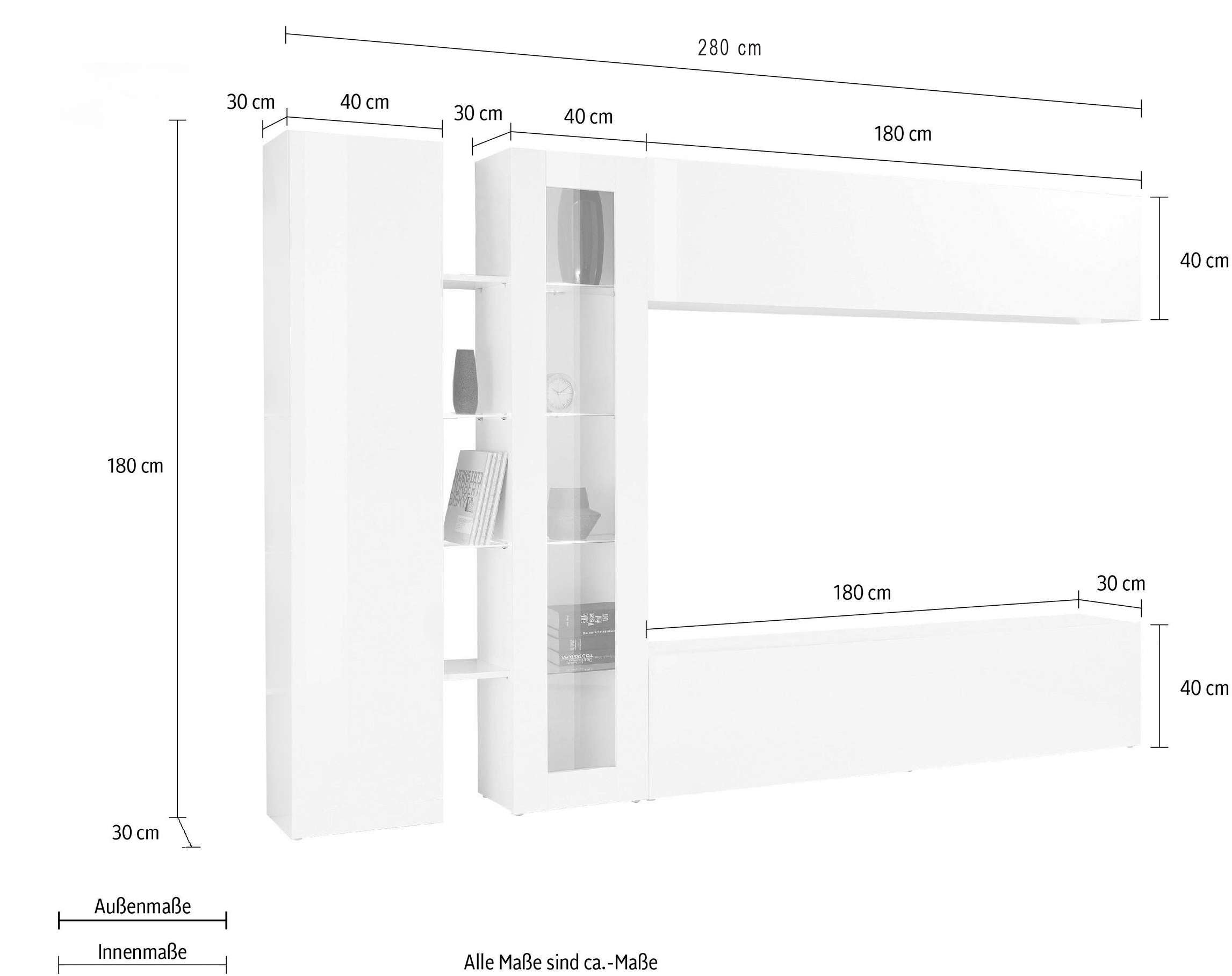 Parete attrezzata bianca soggiorno mobile TV vetrina armadio Joy Duet