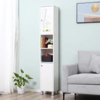 kleankin Mobile Colonna Bagno, Armadio Alto, 2 Armadi, 6 Ripiani Ripiani Regolabili, 30 x 28 x 180 cm, Bianco