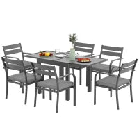Set da Giardino con Tavolo Allungabile e 6 Sedie Impilabili con Cuscini, Grigio