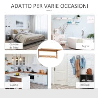 Appendiabiti con Mensola Attaccapanni a Parete con Ripiano Bambù 50 × 16 × 17.5cm