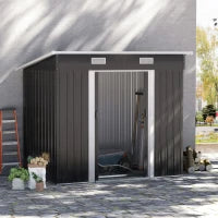 Magazzino da Giardino in Metallo 2,3 m² 207 x 130 x 182 cm Capannone con Tetto a Falde Finestre Base Nero