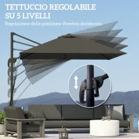 Ombrellone da Giardino 2.5x2.5 m a Braccio, Girevole a 360° con Manovella e Base a Croce, Grigio Scuro