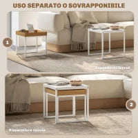 Set di Tavolini da Caffè Impilabili Moderni con Vassoio, 45x45x45 cm, Bianco e Rovere