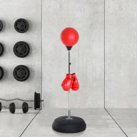 Punching Ball da Terra ad Altezza Regolabile con Guantoni da Boxe e Base Riempibile, 43x43x126-144 cm, Rosso