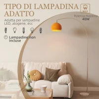 Lampada da Terra ad Arco con Interruttore a Pedale, in Marmo, Metallo e Plastica, 26x90x180 cm, Bianco e Arancione