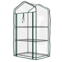 Serra da Giardino a 3 Ripiani, Struttura in Metallo Termolaccato, 59L x 39l x 127H cm, Verde e Trasparente