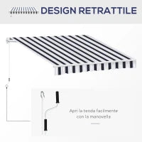Tenda da Sole a Bracci 2.5x2m Avvolgibile Manuale in Alluminio e Poliestere Blu e Bianco