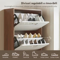 Scarpiera Slim a 5 Livelli con 2 Ripiani per Livello, in MDF, 60x28x189 cm, Bianco e Marrone