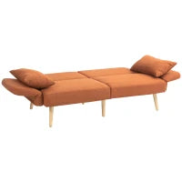 Divano Letto 3 Posti, Design Clic Clac, Schienale Inclinabile e Braccioli Regolabili, in Tessuto Effetto Lino, Marrone