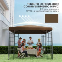 Copertura per Gazebo da Giardino 3x3 m in Tessuto Oxford 600D con Fori di Drenaggio, Marrone
