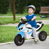Moto Giocattolo Cavalcabile a 3 Ruote per Bambini 18-36 Mesi Stile Polizia con Musica e Fari, Azzurro