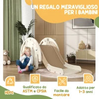 Scivolo per Bambini da Interno 3 in 1 con Canestro e Design a Elefante, Età 1-3 Anni, Bianco Crema