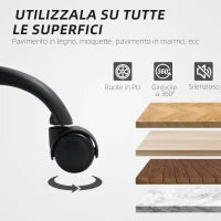 Sedia da Ufficio Reclinabile ad Altezza Regolabile in Finta Pelle e Acciaio, 60x68x95.5-105 cm, Nero