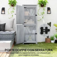 Capanno da Giardino Porta Attrezzi con 2 Armadietti, Ante con Blocco e Ripiani Rimovibili, Grigio