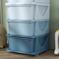 Contenitori per l'organizzazione per bambini, 4 scatole, bordi arrotondati, design rialzato, in plastica, blu