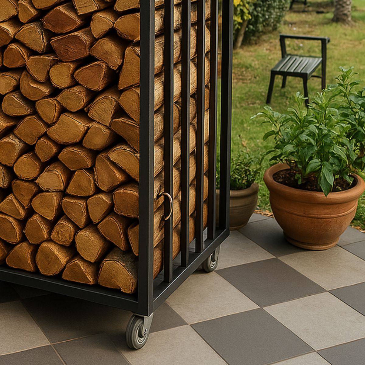 Legnaia portalegna su ruote in acciaio antracite eco 80x80xh190 cm