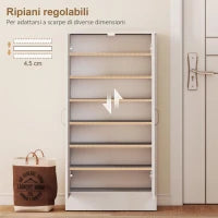 Armadio Scarpiera a 6 Ripiani Regolabili in Legno Bianco, 55x35x108 cm