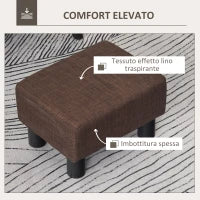 Pouf Poggiapiedi in Tessuto Effetto Lino Imbottito, 40x30x24cm, Marrone Scuro