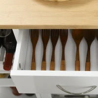 Carrello da Cucina con Ruote, Multi-Archiviazione, Armadio con Porta, Portabottiglie, Ripiani, Cassetto, Bianco