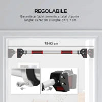 Sbarra per Trazioni a Larghezza Regolabile con Impugnature Antiscivolo, 75-92x10x7 cm, Rosso e Nero