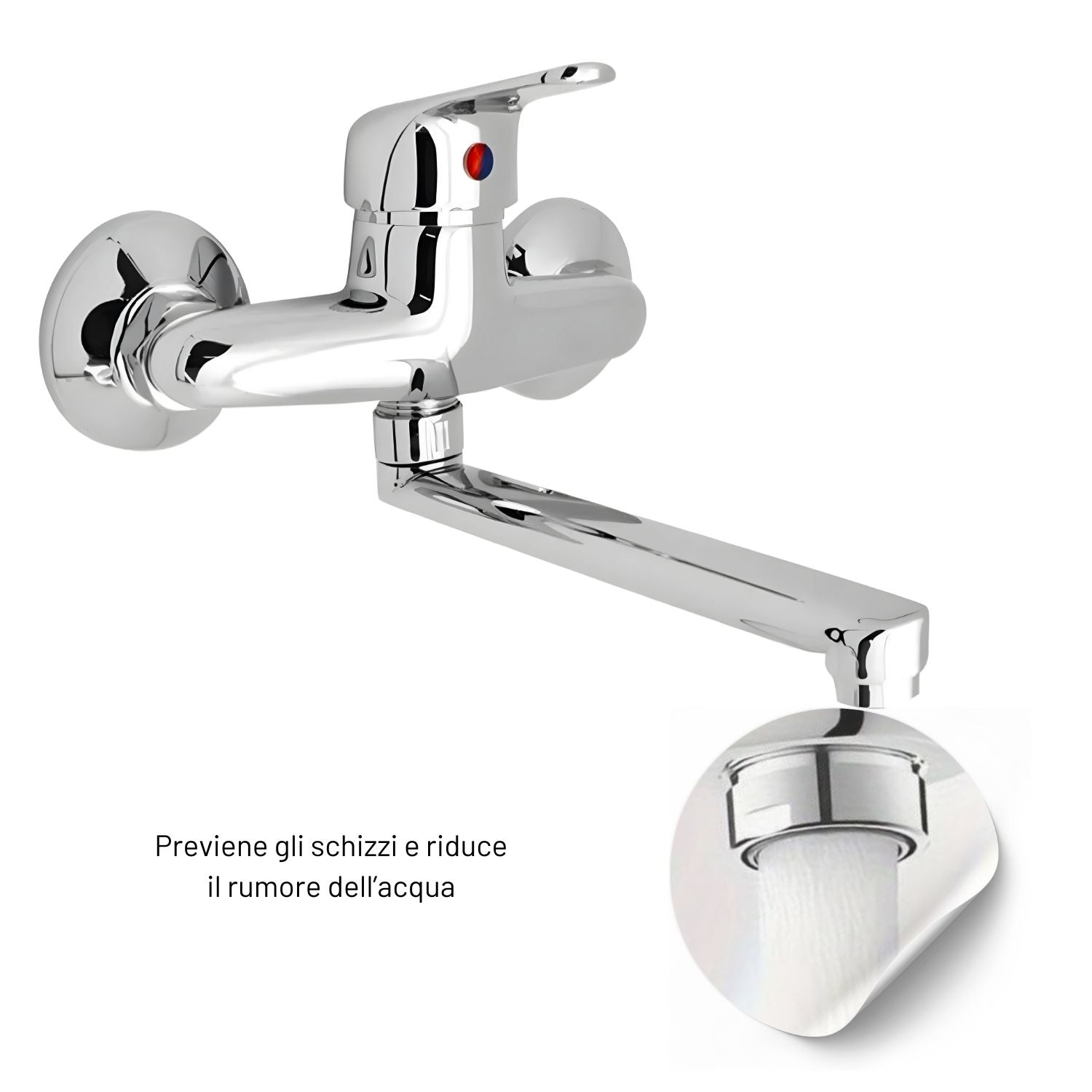 Miscelatore rubinetto a muro per lavello cucina erogazione orientabile *** confezione 1