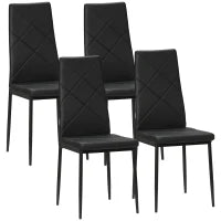 Set di 4 Sedie da Pranzo con Schienale Alto in Finta Pelle e Acciaio, 41x50x97cm, Nero