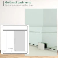Porta Scorrevole in Vetro Trasparente con Binario e Maniglia in Alluminio per Bagno Cucina Studio 210x75x0.8cm