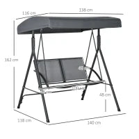 Dondolo a 2 Posti da Giardino con Tettuccio Regolabile, 140x118x162cm Grigio