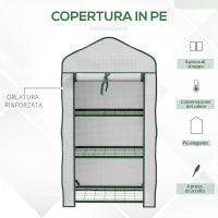 Mini Serra da Giardino con Copertura in PE, 3 Ripiani e Porta Avvolgibile, 59x39x127cm, Bianco