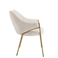 Sedia da pranzo con braccioli, tessuto Sherpa, cuscino del sedile spesso, schienale ergonomico, 52.5×48×83.7 cm,Beige
