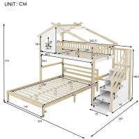 Letto a soppalco 90×200 cm con scaletta contenitore per bambini, senza materasso, Legno naturale e Bianco