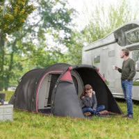 Tenda da Campeggio 2-4 Posti con Vestibolo e Porte con Cerniera, 426x206x154cm Grigio