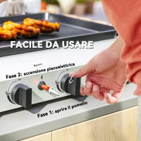 Piastra Barbecue a Gas con 4 Bruciatori da 2.4kw e Piano Antiaderente, 77x44.5x19cm, Argento