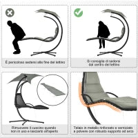 Poltrona Sospesa da Giardino con Tettuccio Orientabile a Protezione UV, Sedia a Dondolo Sospesa Imbottito per Esterno, Grigio 190x115x190 cm