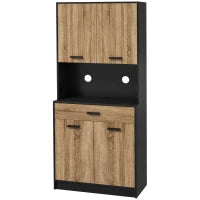 Credenza Cucina in Legno con 2 Armadietti a 2 Ante e Cassetto, 80x40x180 cm, Nero e color Legno