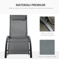 Sdraio da Giardino Reclinabile su 5 Livelli con Cuscino Rimovibile, Alluminio e Texteline, 171x64x82cm Grigio