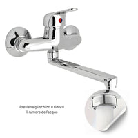 Miscelatore a muro in ottone lavello cucina con 2 canne erogazione orientabile