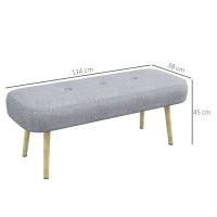 Panca Imbottita Fondo Letto in Tessuto con Gambe in Acciaio Effetto Legno, 114x38x45cm, Grigio